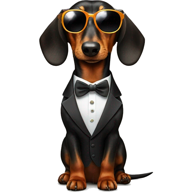 Daschund with sunglasses in a tuxedo with a martini emoji