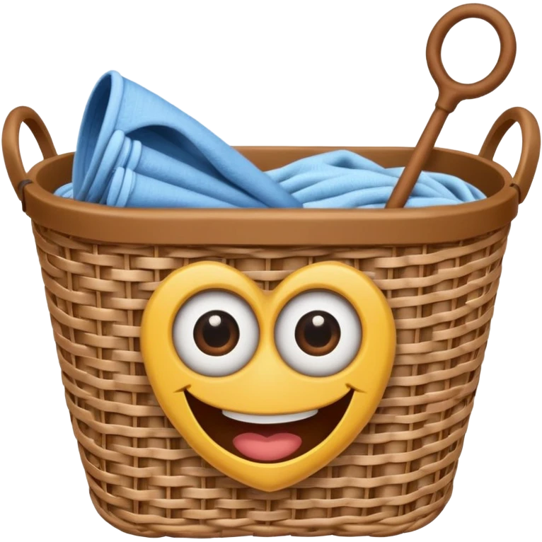 Laundry basket with magic wand and eyes and a mouth emoji