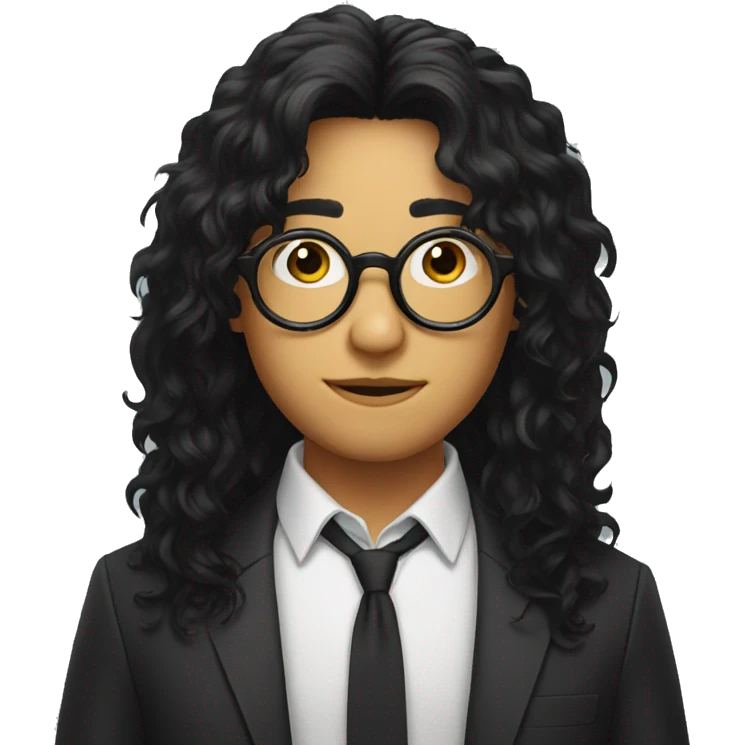 rounded glasses, messy black hair face emoji