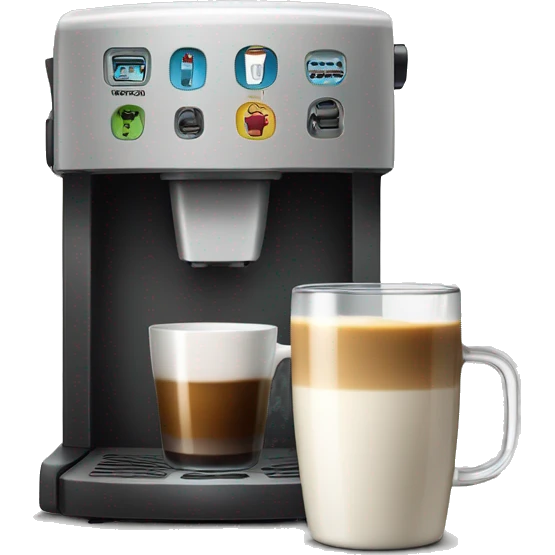 Coffee machine with a mug of coffee and milk container emoji