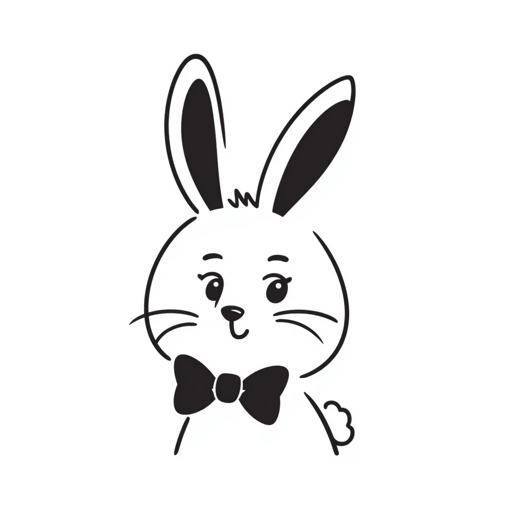 cute bunny with a big bow tie, simple and playful, hand drawn doodle style emoji