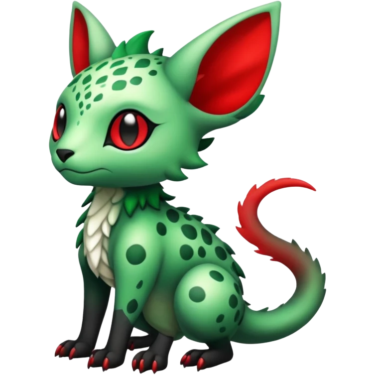 Kawaii Cute Edgy Black Green Red ethereal Fionbri-Vernid-Trico-animal-creature full body emoji