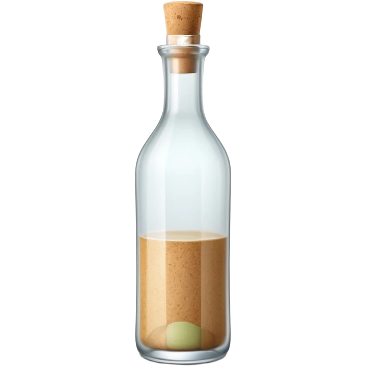 tall slender glass bottle with long neck and simple cork or screw cap, clear or frosted glass with transparent colorless liquid inside, elegant subtly curved silhouette, no label, no fruit, no extras, soft lighting, subtle shadows, emoji scale emoji