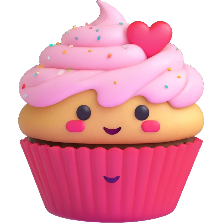 bitten cupcake with love it expression, heart eyes, small smile, blushing cheeks, colorful, expressive, minimal modern emoji style emoji