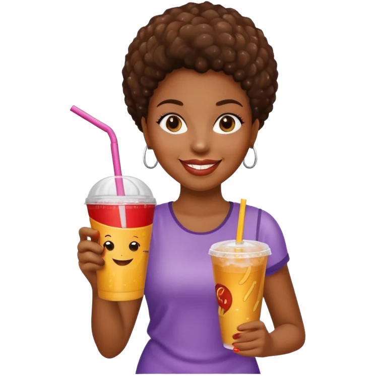 black woman holding fastfood drink emoji
