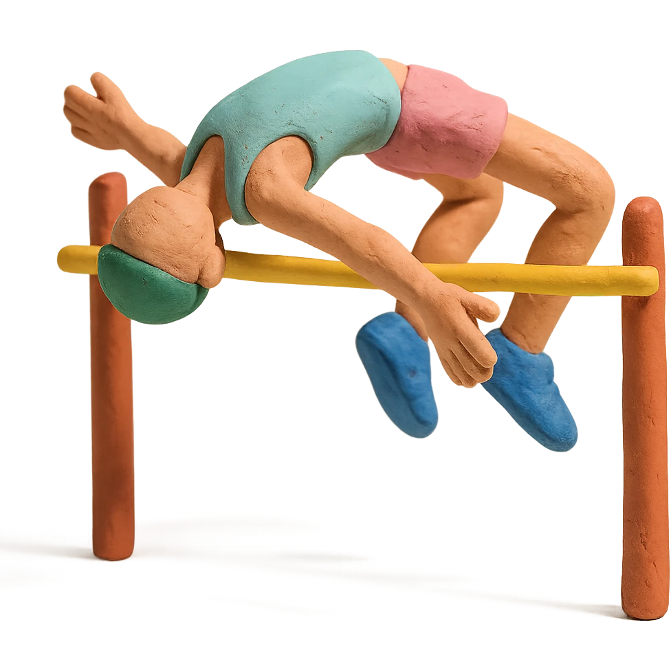 claymation style high jump athlete, pastel colors emoji