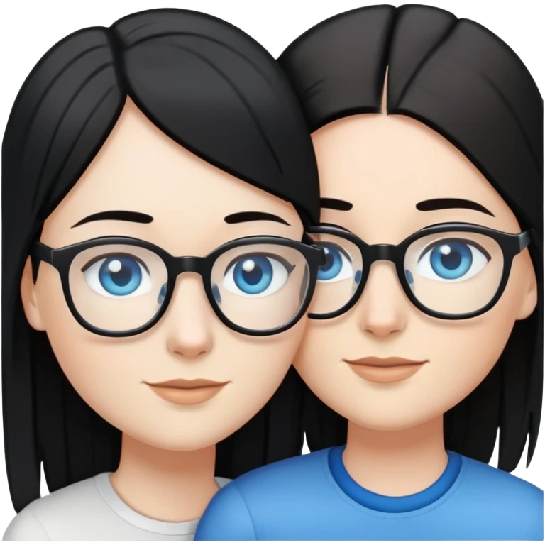 Lesbian couple in a loving embrace. One white with black straight hair and blue eyes. One white with brown straight hair and blue eyes with glasses.  emoji