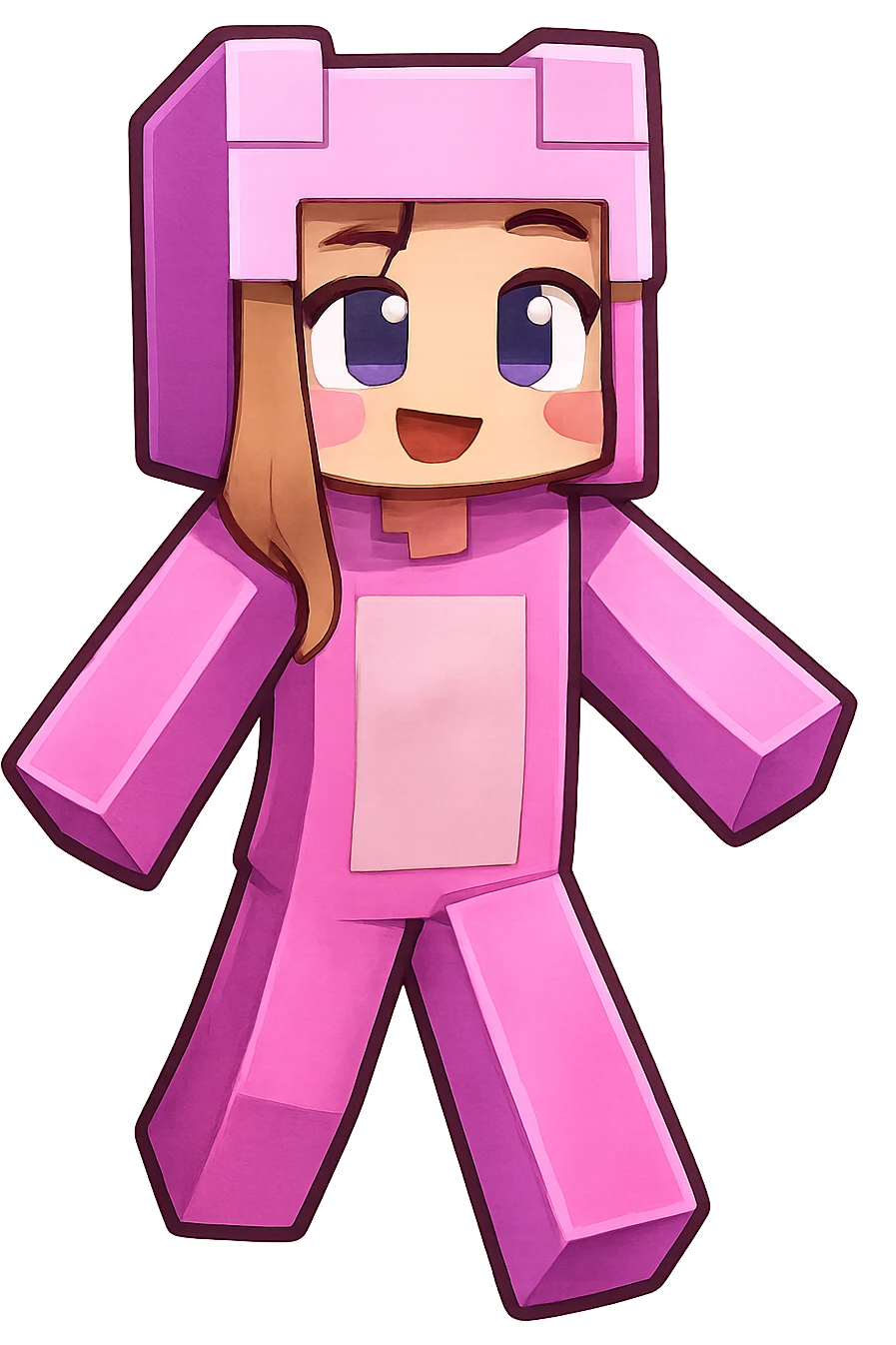 Extract the pink human character in the center from the image, keeping a transparent background. Focus on isolating the character clearly with no other elements. emoji