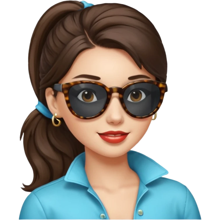 Attactive brunette with pony hairstyle and sunglasses flirting emoji
