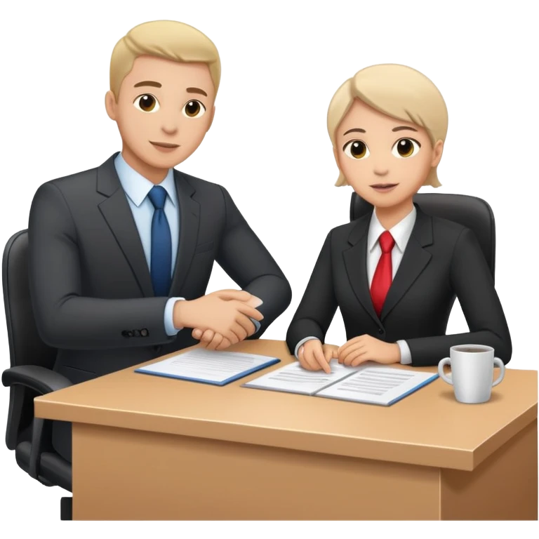 Professional business employer in suit interviewing candidate at desk emoji