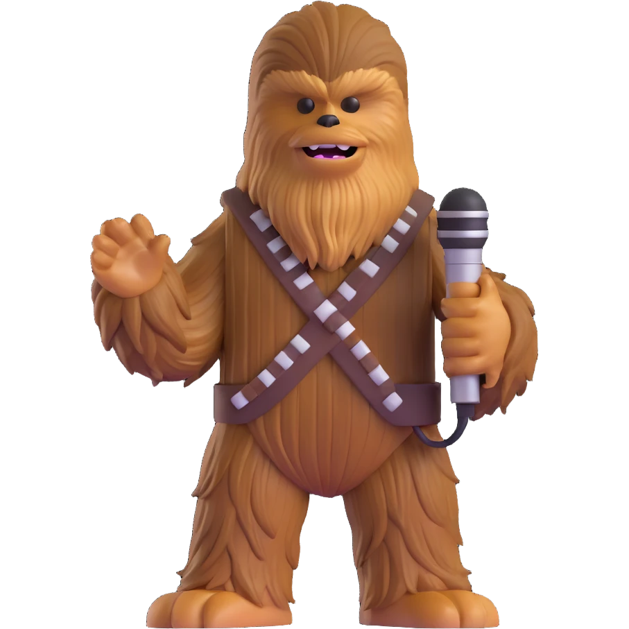 Chewbacca with a microphone, performing on stage emoji