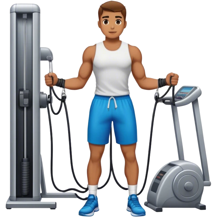 athlete standing next to cable-machine with cable tied to ankle cuffs emoji