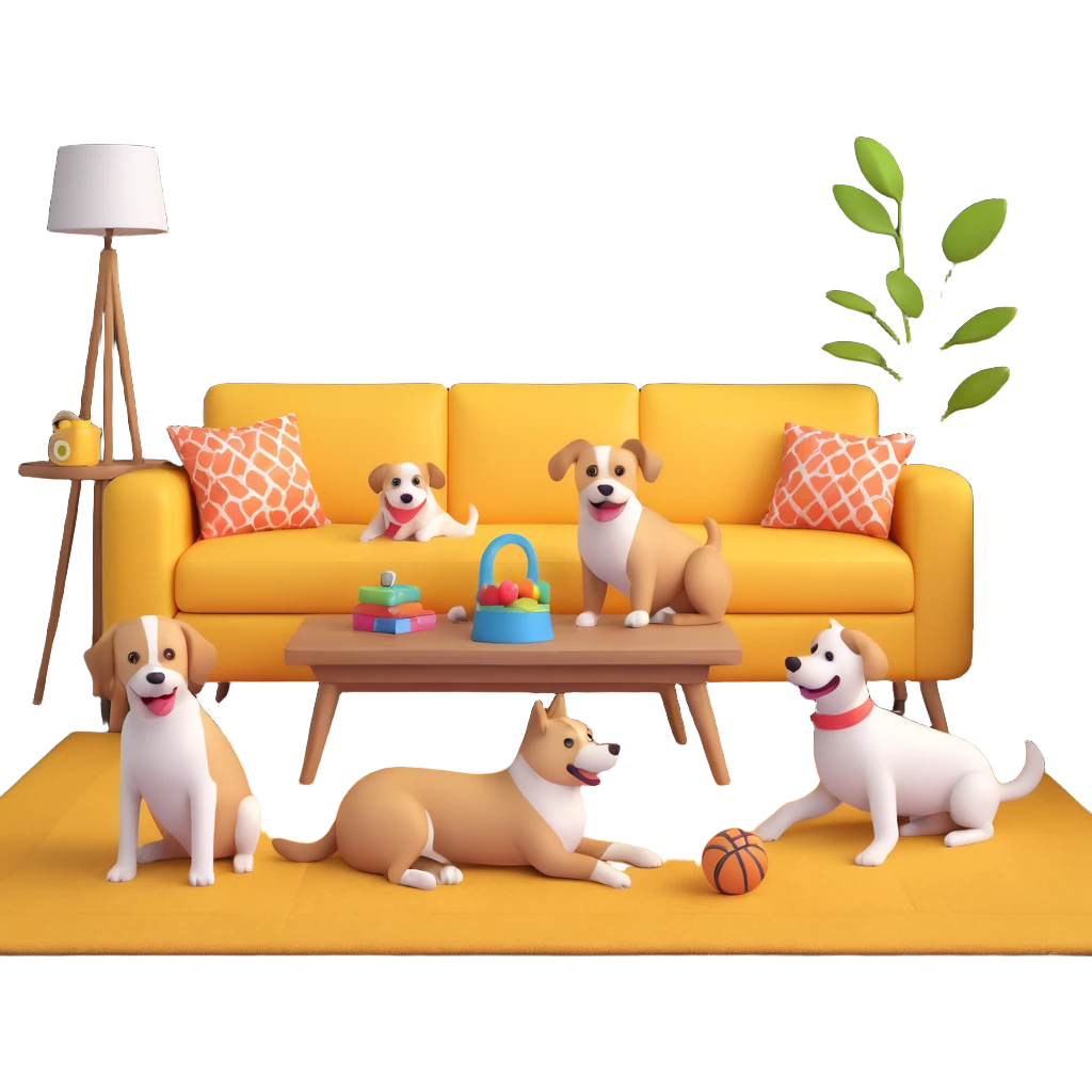 dog family playing in a cheerful living room emoji