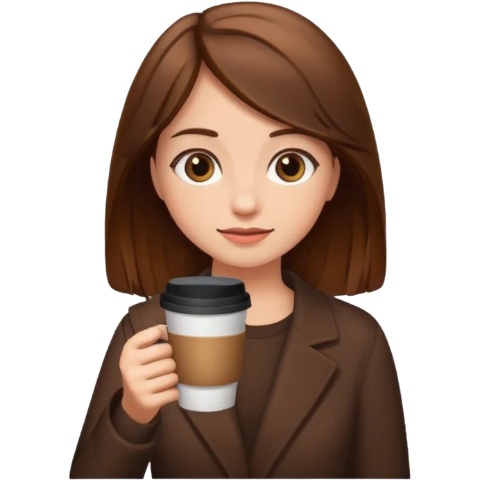 Brown haired girl with coffee emoji