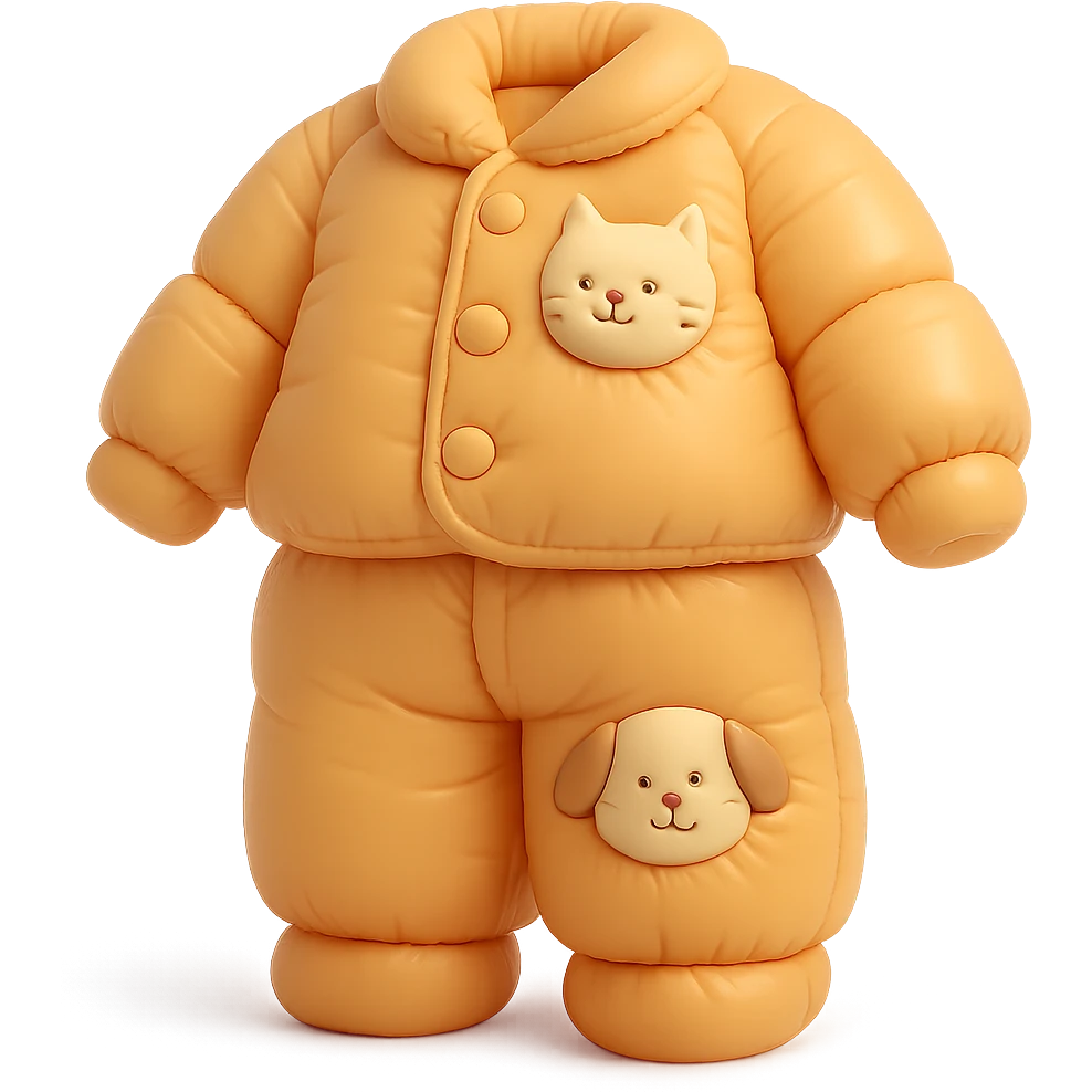 A cozy pajama set with a cat and a dog emoji