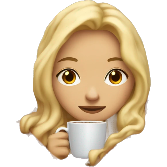 Blonde girl inside a blanket sipping coffee eyes closed emoji