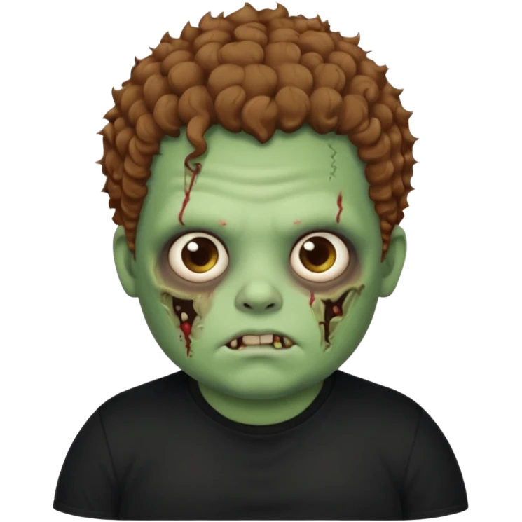 a zombie boy with brown curly hair and a fat double chin, with black t shirt emoji