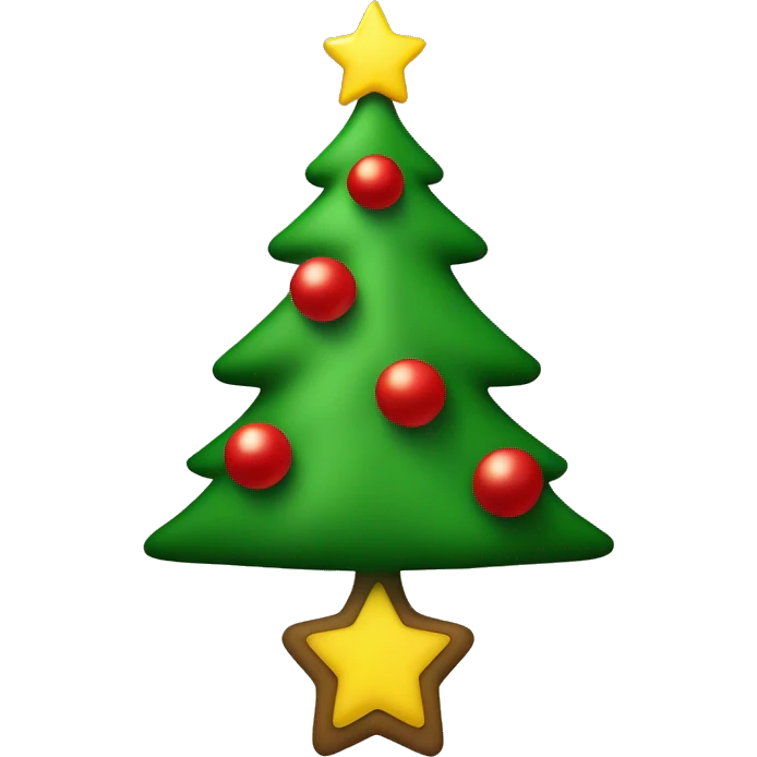 Christmas tree with red and green ornaments and a yellow star at the top emoji