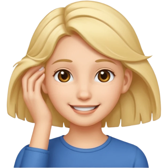 smiling girl tucking hair behind her ear emoji
