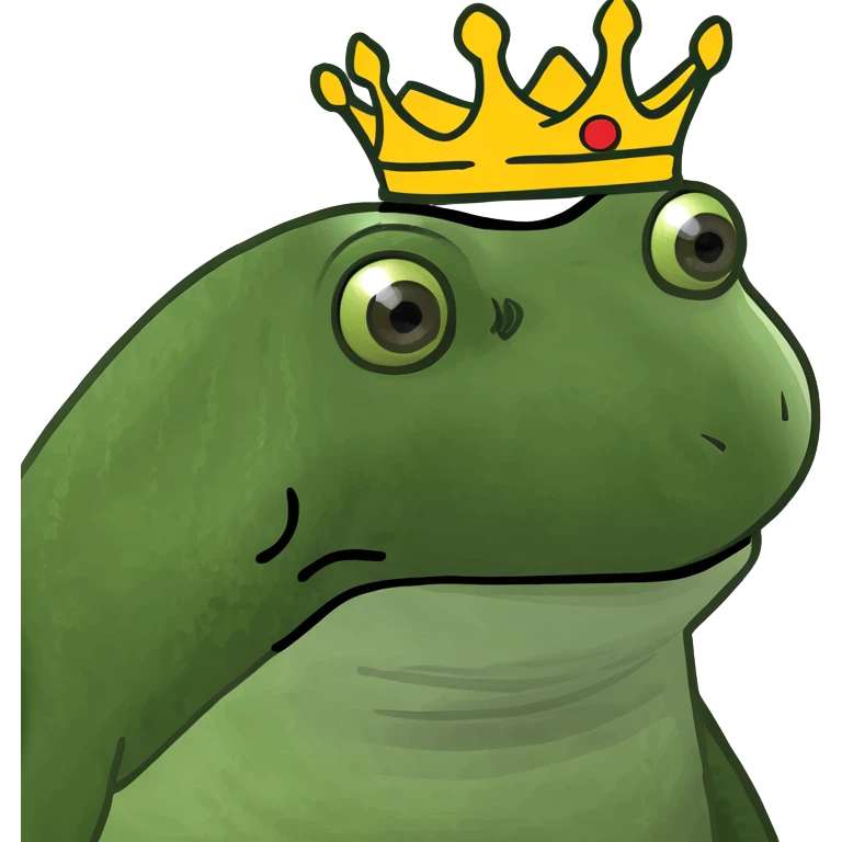 green bufo frog wearing a crown, meme style emoji