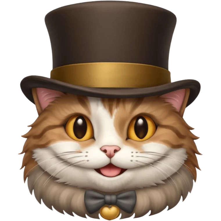 smiling fluffy tabby cat with a brown top hat emoji