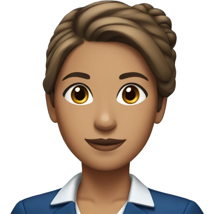 Brown tan skin flight attendant with brown hair in a bun blue uniform emoji