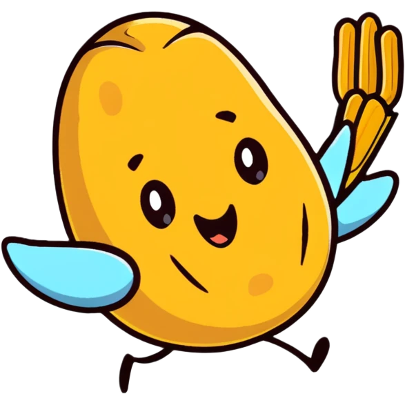 peanut character flying on a potato with fries emoji