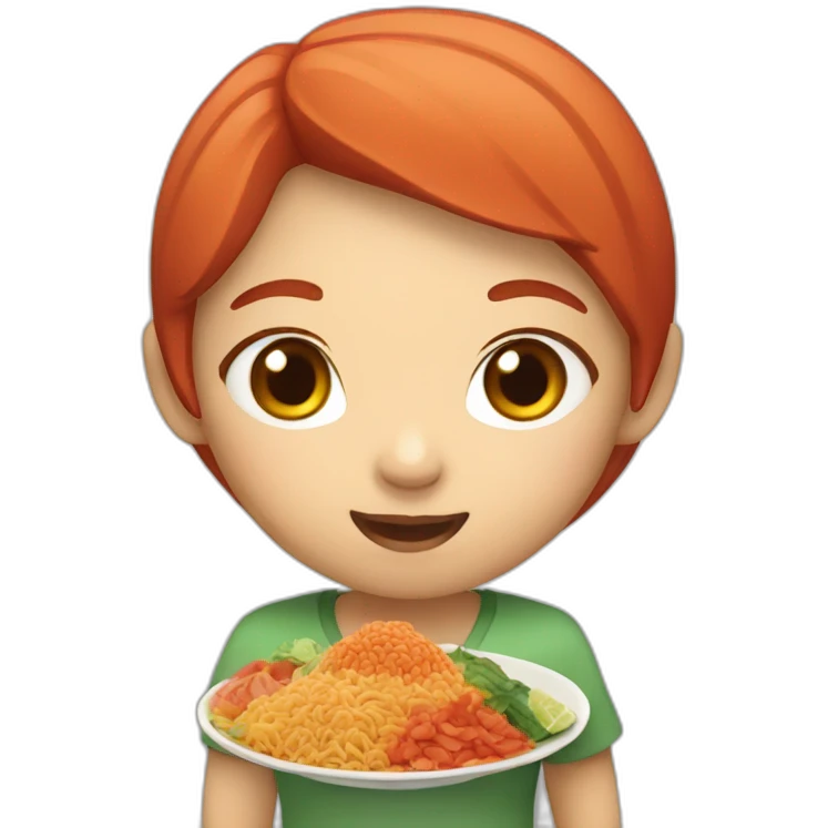 Red hair Asian with food emoji
