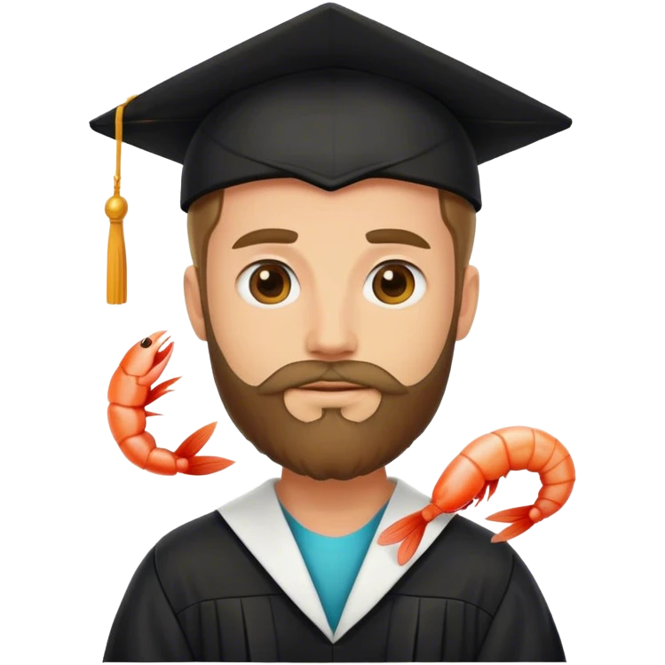 phd caucasian graduate with beard but is the shrimp emoji emoji