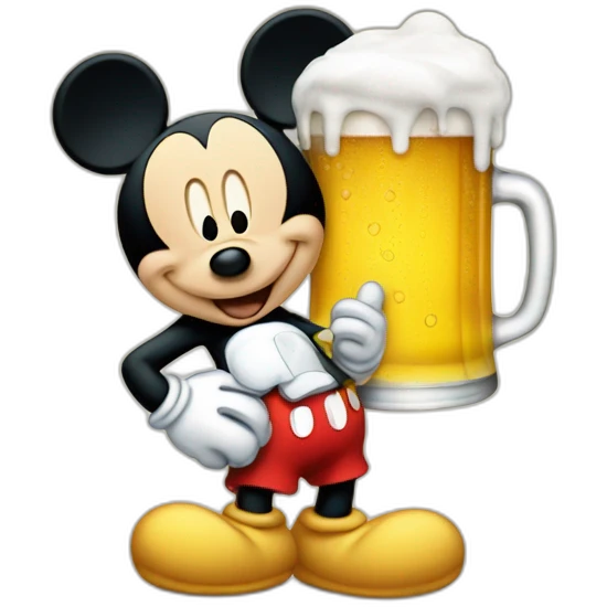 Mickey with a beer emoji