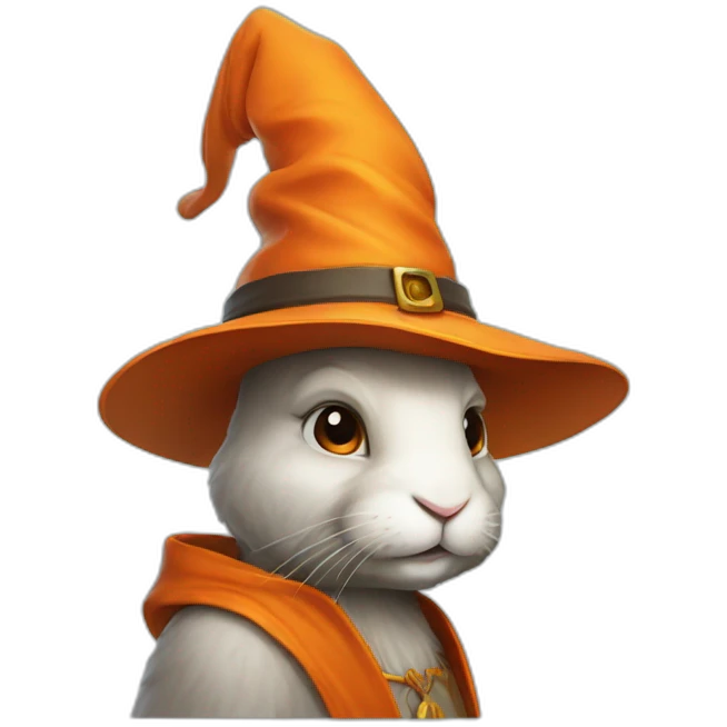 portrait of a rabbit wizard, with an orange hat emoji