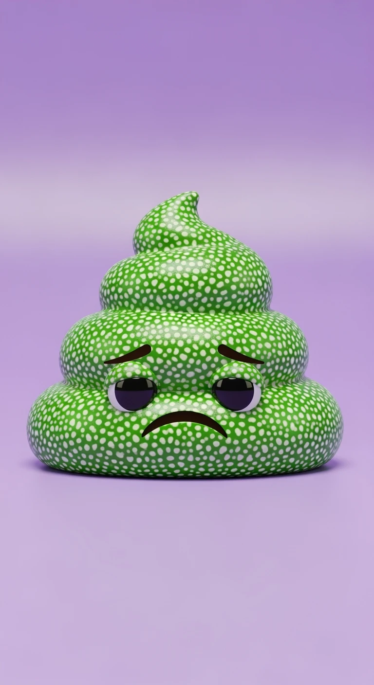 montagnetta di feci di animale a pallini stile emoji iphone con espressione dispiaciuta, vista frontale emoji