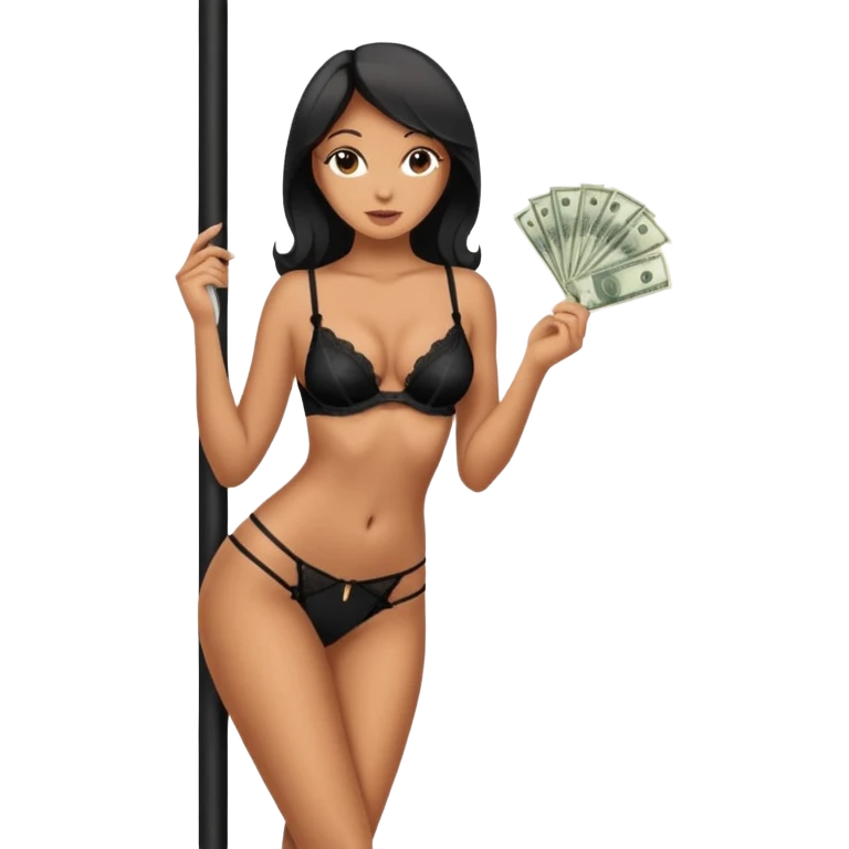 A stripper on a stripping pole with money emoji