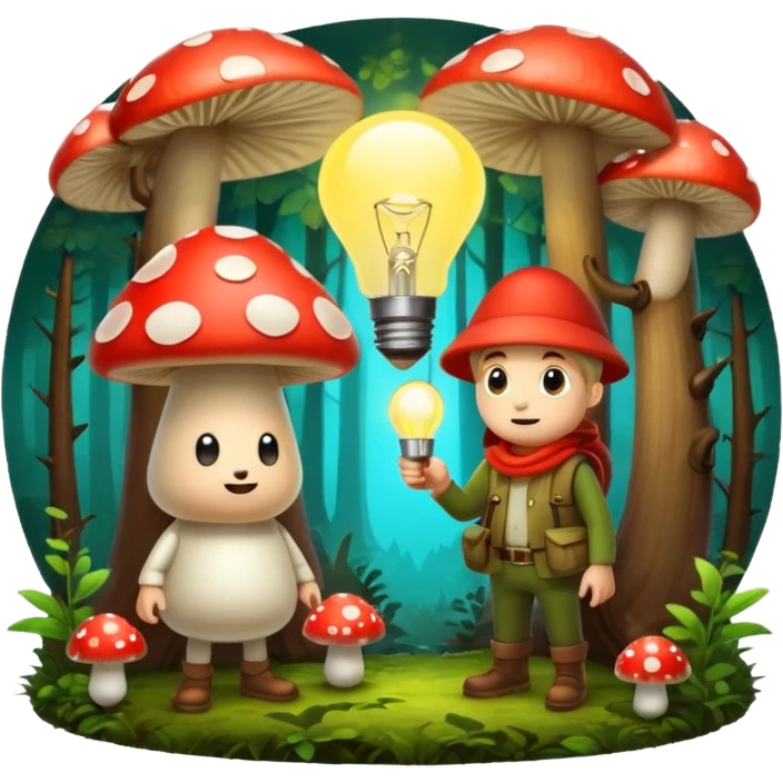 forest character with glowing lightbulb mushroom idea moment emoji