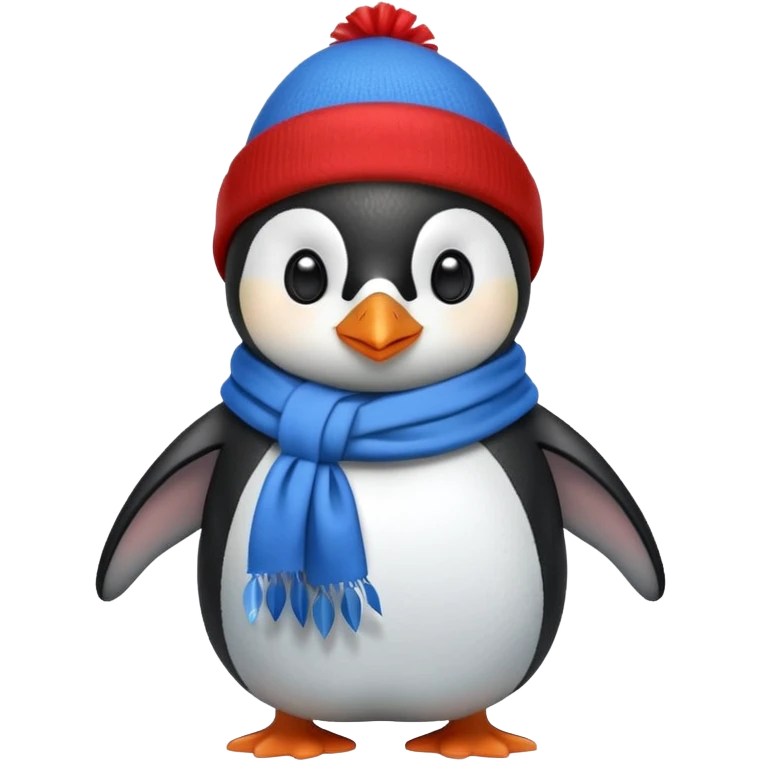 a cute penguin with blue scarve and red hat emoji