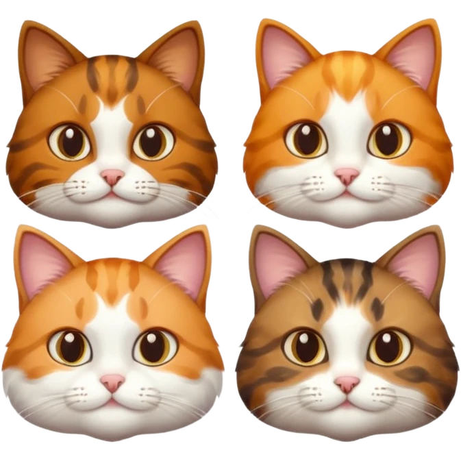 3 cats different colours including brown tabby and white, calico, and ginger and white emoji