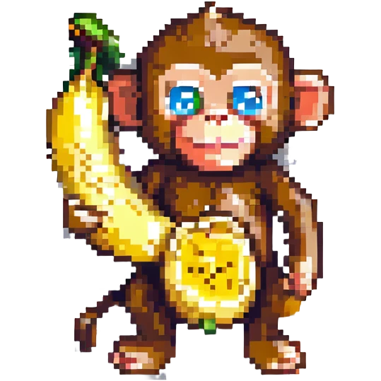 pixel art monkey, holding a banana emoji