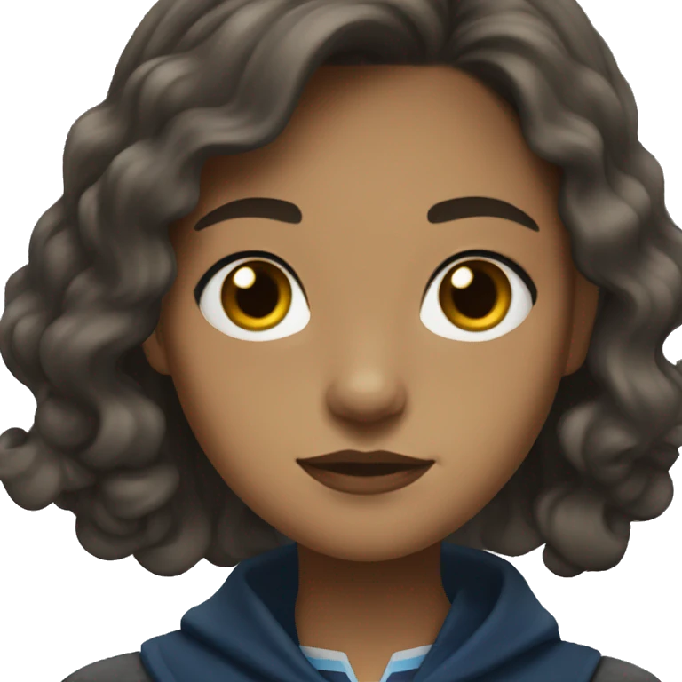 Ravenclaw Girl black wavy hair down to shoulders very light brown skin emoji
