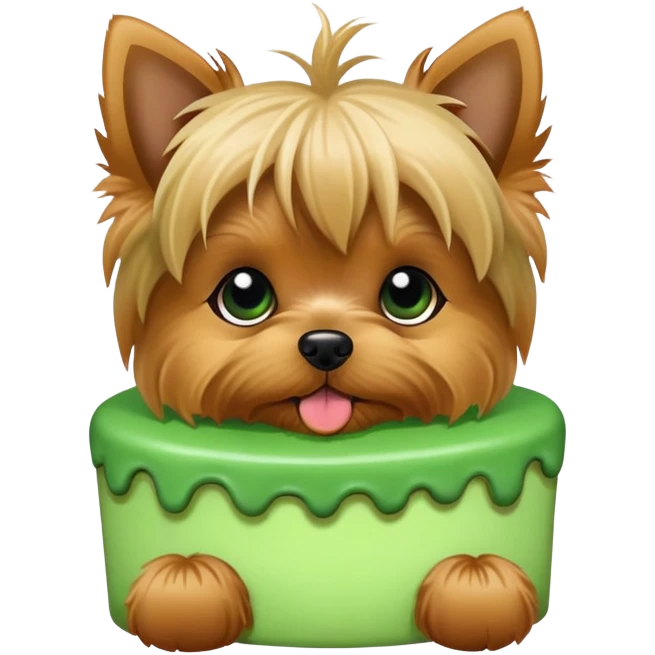 Cute Yorkshire terrier eating green cake  emoji