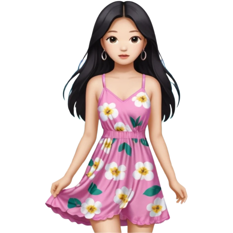 Jennie Kim from Blackpink, medium shot, wearing a stylish beach dress emoji
