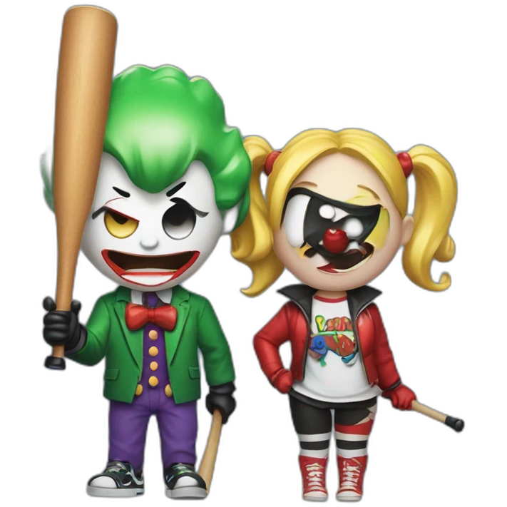 Joker and Harley Quinn with chewing gum and baseball bat emoji