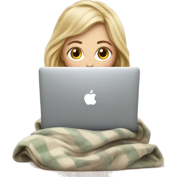 White Girl drinking tea with blanket on a macbook emoji