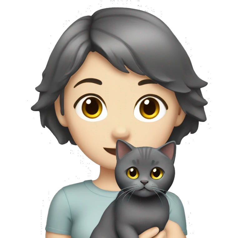 Dark haired girl with a grey short hair British cat emoji