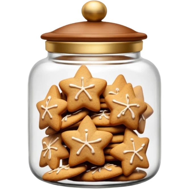 Realistic glass cookie jar with brown lid full of ginger stars cookies emoji