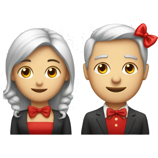 Two people, man and woman wearing a red bow emoji