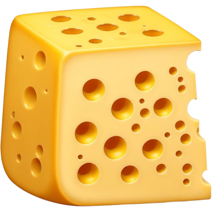 A 3D cartoon wedge of yellow cheese with round holes, bright tone, soft shadow, Memoji-style. emoji