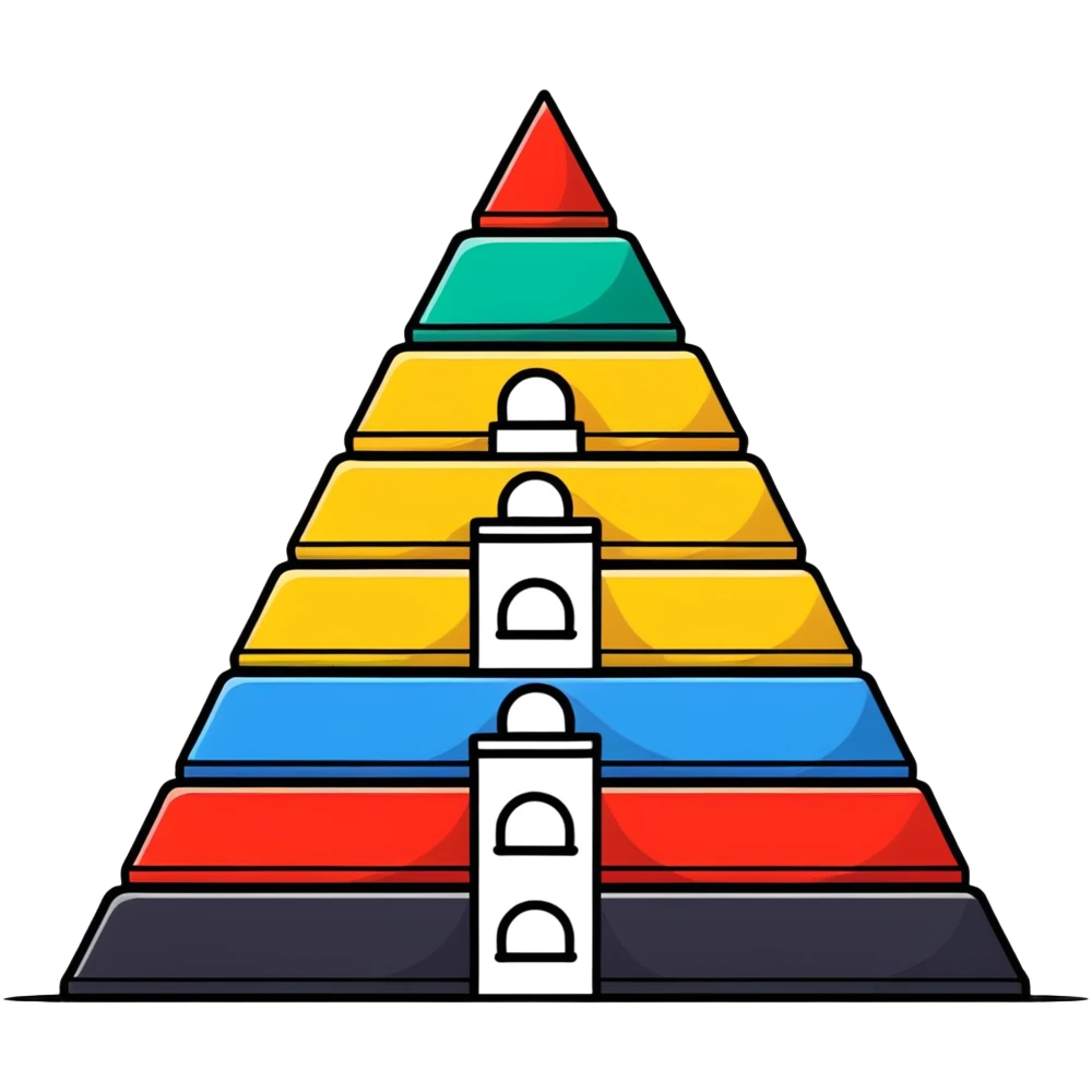 A cheerful pyramid of rainbow colored building blocks with cute faces emoji