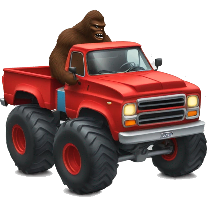 Bigfoot driving a red monster truck emoji