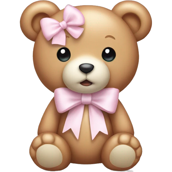 Light pink teddy bear wearing a white bow emoji
