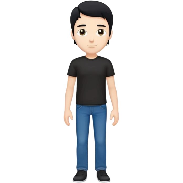 white man, black hair, black t-shirt, blue jeans, standing hands at sides emoji